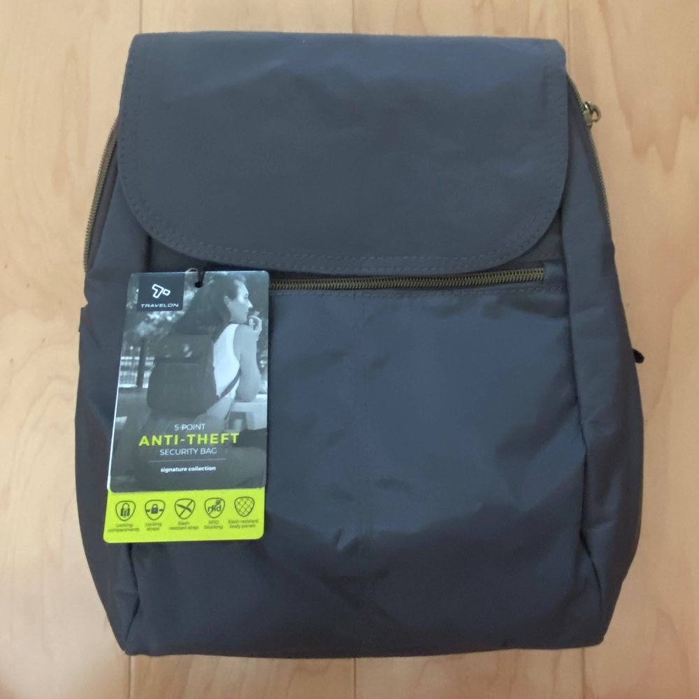 NEW TRAVELON ANTI-THEFT SIGNATURE SLIM BACKPACK PURSE SMOKE GRAY GREY